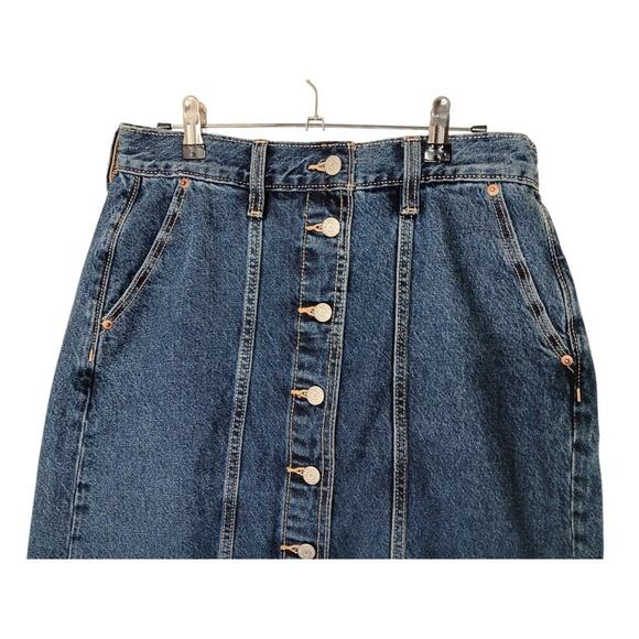 New Old Navy Denim Skirt Size 8 Button Front Midi Blue Jean High Waist - Picture 6 of 16